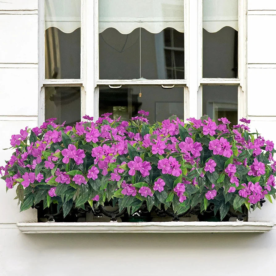 Uqueeten 2 Pieces Artificial Flower Impatiens for Balcony Garden Bonsai Decoration